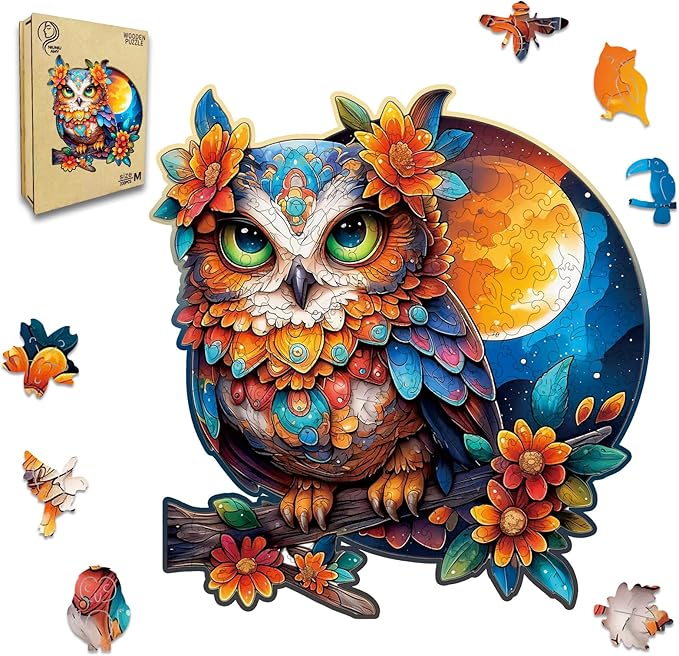 Wooden Puzzles for Adults Owl Jigsaw Puzzles 200 Piece,Thanksgiving Birthday Gifts Family Game,Unique Shape Puzzle Challenge 11 x 11 Inch