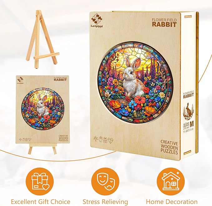 Wooden Puzzles for Adults, Wooden Jigsaw Puzzles for Adults Kids, Flower Field Rabbit Unique Shaped Wood Puzzles Adult, Creative Birthday Gifts for Friends Family Game (8.5 * 8.5in 100pcs)