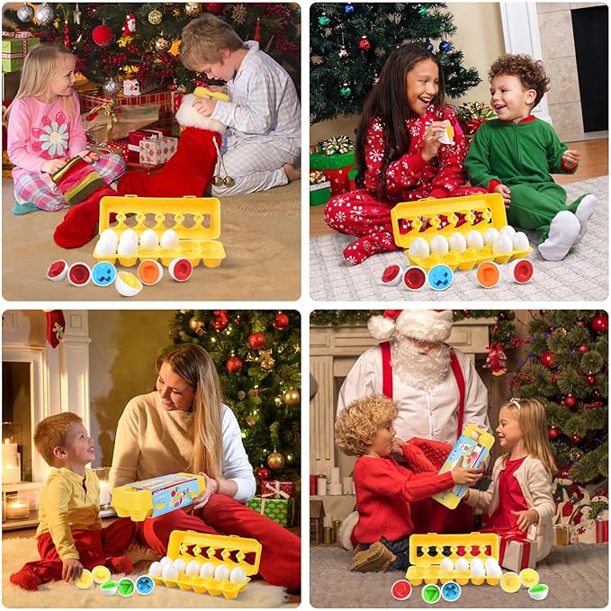 CPSYUB Matching Eggs Toys Color & Shape Recognition Sorter Puzzle, Montessori Toys for Baby Easter Travel Bingo Game, Sensory Early Learning Fine Motor Skills for Year Old Kids