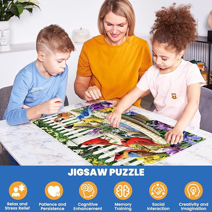 500 Pieces Puzzle for Adults,Birds Bath Flower Fence Puzzle,Recycled Cardboard Animals Jigsaw Puzzle 500 Pieces,Challenging Game Home Decor Birthday Party Gift Toy for Adults Kids Seniors 20.5 * 15 in
