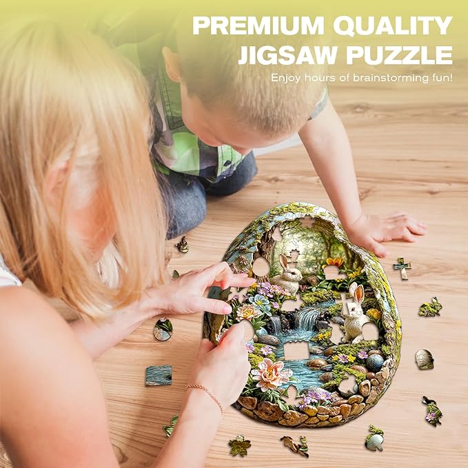 Wooden Puzzles for Adults - Wonderland Easter Bunny Wooden Puzzles - Unique Shaped Wooden Jigsaw Puzzles - Animal Wooden Puzzle Creative Bunny Gifts - Puzzle Toys - 200pcs