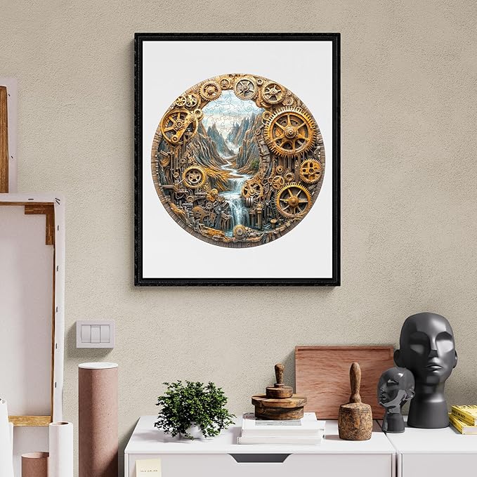 KAAYEE Wooden Puzzles for Adults, 3D Visual Effect City of Machinery Wooden Jigsaw Puzzle Unique Shape Wood Puzzle Adult, 3D Effect Flat Puzzle Birthday Family Game (M-11.4 * 11.4 in-200pcs)