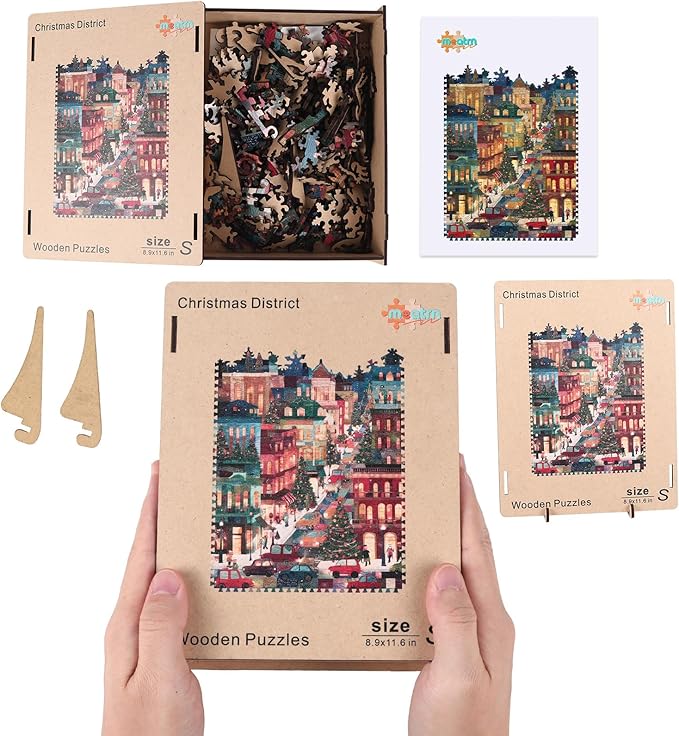 Puzzles for Adults Christmas Eve Street Wooden Jigsaw Puzzle, 200 Pcs Irregular Shaped Beautiful Pieces, Birthday for Parents and Kids, Fun Challenge Family Game 8.9'' x 11.6''