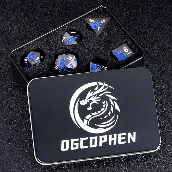 Metal DND Cat Dice 7PCS Polyhedral RPG Dice Set with Gift Case for Dungeons Dragons Role Playing Game, D and D Dice D6 D8 D10 D12 D20 D% (Blue Purple)