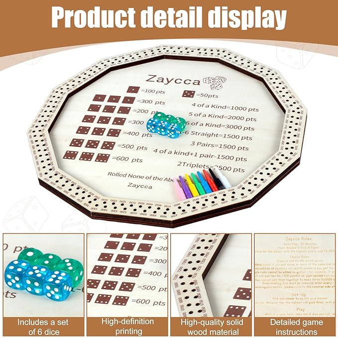 Dice Game Board – Family-Friendly Dice Rolling Game with Score Pads and Dice, Fun Game Night or Party Entertainment for Kids & Adults