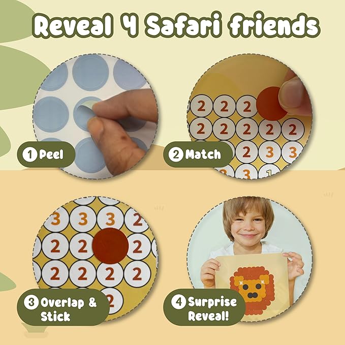 BINCA Dotties Dot Art Activity Kit, 750+ Stickers, Wild Animals Mess-Free Activities, DIY Dot Sticker Art for Toddlers, Kids Travel Activities, Craft Kits & Gifts for Boys & Girls Ages 4,5,6,7