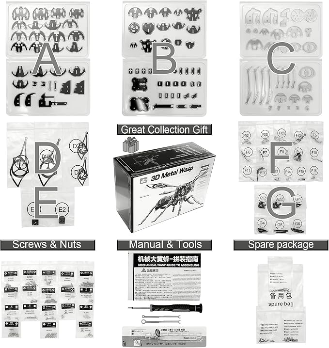 3D Metal Wasp Puzzles for Adults Model Kits Mechanical Puzzle Building Blocks, Difficult DIY for Assembly Gifts for Men (Rose Golden(Green Eyes))