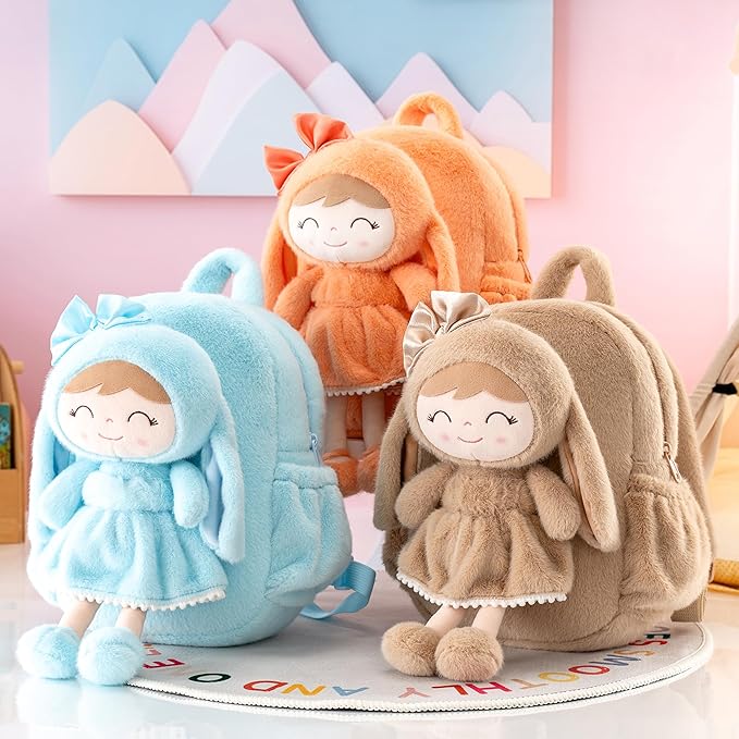 Gloveleya Back to School Gifts for Girls Toddler Backpack Kids Backpack Baby Girl Gift Plush Bag with Pure Blue Rabbit Doll 11 Inches Aged 2+