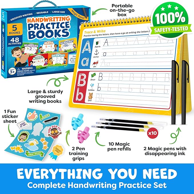 Magic Grooved Writing Practice for Kids - Grooved Handwriting Practice for Kids 5-7 8-10 Magic Copybooks for Kids - Tracing Books for Ages 3-5 - Preschool Learning Activities - 5 Year Old Girl Gift