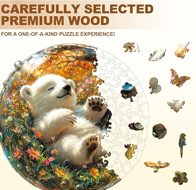 Wooden Puzzles for Adults, Wooden Jigsaw Puzzles for Adults Kids, Bubble Bear Unique Shaped Wood Puzzles Adult, Creative Gifts for Friends Family Game, Home Decor(11.4 * 11.4in 200pcs)
