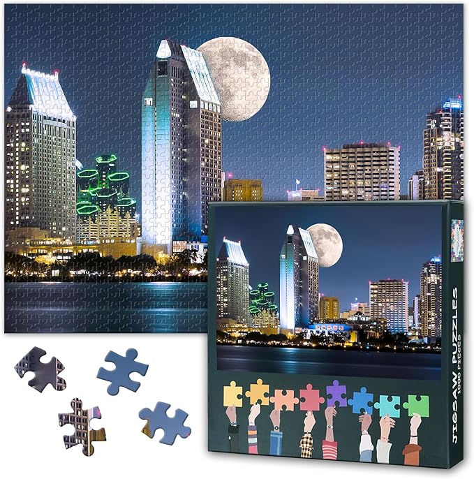 Puzzles for Adults 1000 Pieces - Jigsaw Puzzles San Diego Downtown Cityscape, 27.5x19.7 Inch California Skyline Hard Challenging Puzzle Family Game for Men & Women (Home Decor Gift)