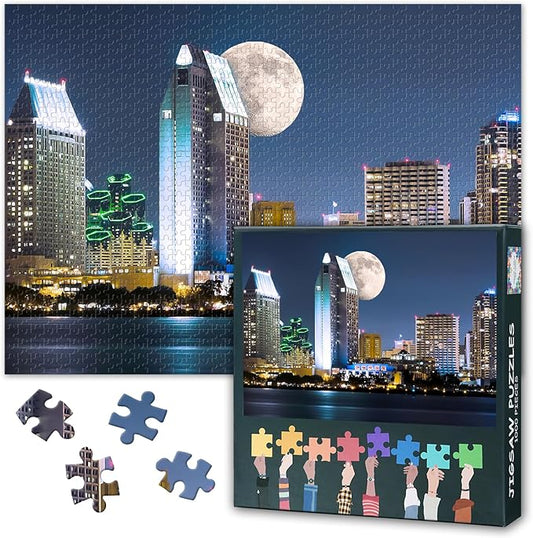 Puzzles for Adults 1000 Pieces - Jigsaw Puzzles San Diego Downtown Cityscape, 27.5x19.7 Inch California Skyline Hard Challenging Puzzle Family Game for Men & Women (Home Decor Gift)
