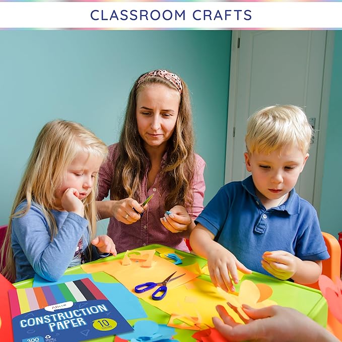 Alitte Construction Paper Assorted Colors - (300 Sheets, 9x12), Craft Paper, 10 Bright Colors - Bulk Pack Arts & Crafts Projects - Colored Paper For Preschool, Home, And Classroom Supplies