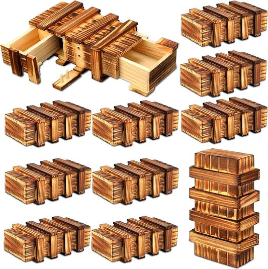 Yilloog 10 Pcs Secret Puzzle Box Brain Teaser Wooden Box with Compartments Secret Puzzle Drawer Money Box Magic Drawers Birthday Gift for Adults and Teens