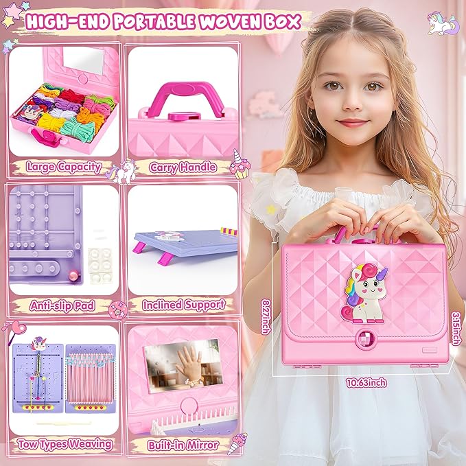 ELFJOY 2-in-1 Weaving Loom for Kids,Friendship Bracelet Kit,400+Pcs DIY Arts and Crafts for Girls, Weaving Looms for Bracelet & Potholder & Bag,Gift Ideas for 6-12 Years Old Kids