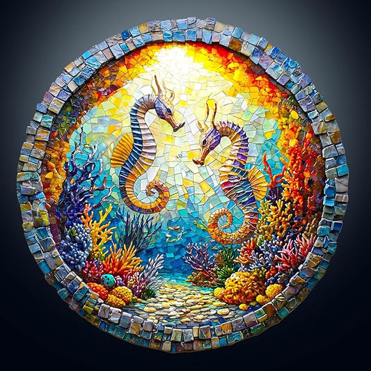 KAAYEE Wooden Puzzles for Adults, 3D Visual Effect Seahorses Wooden Jigsaw Puzzle Unique Shape Wood Puzzle Adult, Birthday Gifts for Puzzle Lovers Family Games (M-11.4 * 11.3in-200pcs)