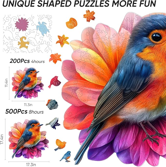 Wooden Puzzles for Adults 500 Piece, Hummingbird Wooden Puzzles Unique Animal Shape Puzzles Family Game Fabulous Gift for Kids and Adults on Birthday 16.5 * 16.1in