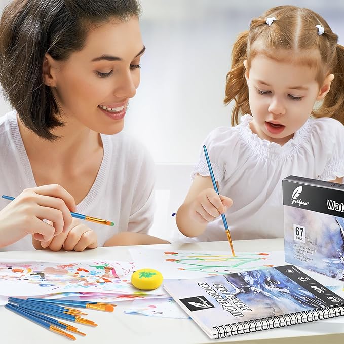 Watercolor Paint Set, 48 Color Watercolor with 10 PCS Nylon Brushes,6 PCS Refillable Water Brush Pen, 12 Page Pad and 2 PCS Art Sponges. Watercolor Paint set for Adults,Children and Beginners