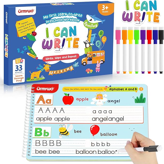Preschool Learning Activities, Tracing Activity Books for Kids Ages 3-8, Dry Erase Preschool Kindergarten Workbooks, Handwriting Practice Alphabet Learning Educational Toys, Classroom Must Haves