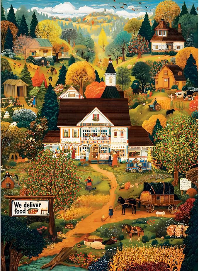 500 Pieces Puzzle for Adults, Warmth Mountain Jigsaw Puzzle for Adults, Harvest Farm Puzzle for Adults Kids Seniors, Challenging Game Home Decor Holiday Party Gift Toy 20.5×15 in