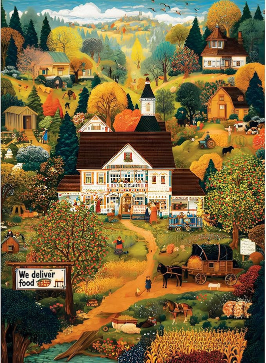 500 Pieces Puzzle for Adults, Warmth Mountain Jigsaw Puzzle for Adults, Harvest Farm Puzzle for Adults Kids Seniors, Challenging Game Home Decor Holiday Party Gift Toy 20.5×15 in