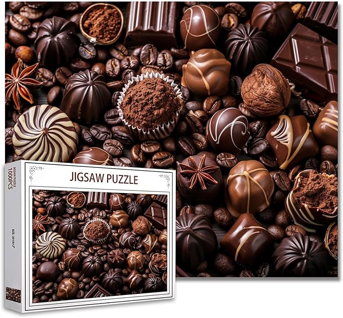 Tucocoo Chocolate Sweets Cocoa Jigsaw Puzzle 1000 Pieces Puzzles for Adults, Coffee Beans Art Jigsaw Puzzles for Challenging Family Activity Games Brown DIY Handwork Puzzle for Home Decor Gifts