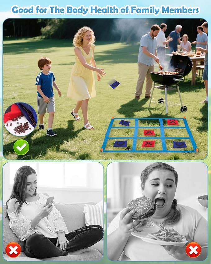 Outdoor Game Set, Kanosan Outside Giant Tic Tac Toe Bean Bag Toss Games,3 Legged Race Bands, Catch Tail Game, Field Day Birthday Party Family Reunion Carnival Yard Lawn Easter Games 28PCS
