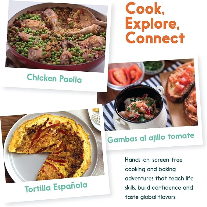 eat2explore Cooking Kits for Kids - Interactive & Educational Set with 3 Recipe Cards, Key Ingredients & Cooking Tools - Ideal Idea for Kids who Love to Create Meals (Spain Edition)