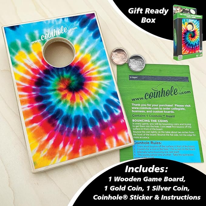 Coinhole Desktop Coin Bouncing Party Game Set | Tabletop Cornhole Board Game | Small Cornhole Travel Game Includes Coins