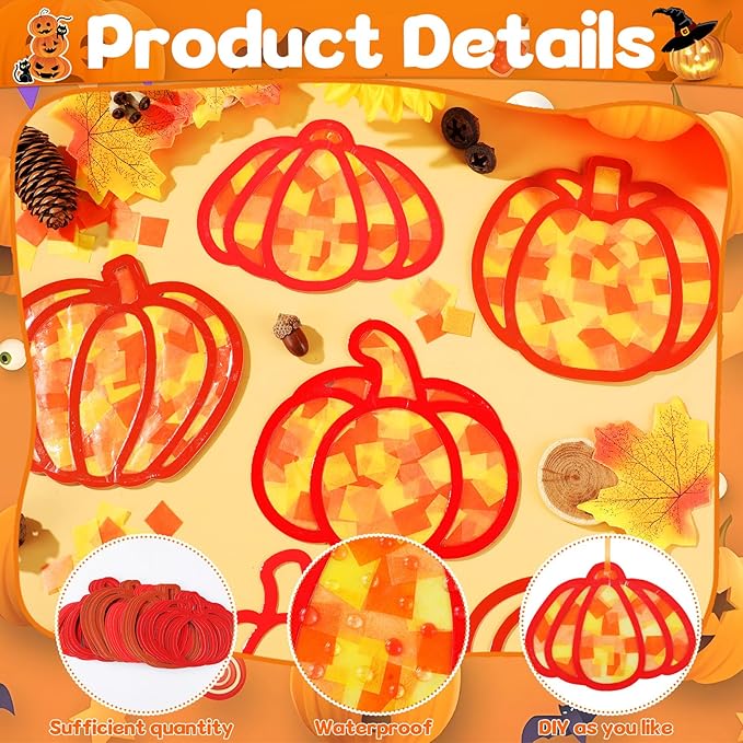 36 Set Fall Pumpkin Suncatchers Crafts for Kids DIY Autumn Window Tissue Paper Crafts Kit Thanksgiving Pumpkin Hanging Decor for Fall School Home Activity Art Project Birthday Party Favor Gift