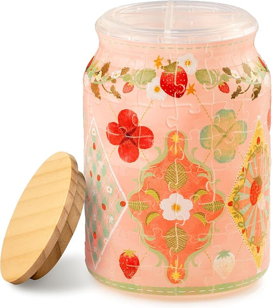 3D Puzzle Jar 128 Plastic Pieces for Adults - Sweetness of Strawberry Use Includes Divider Pen & Utensil Holder with Wooden Lid Dining,Study Living Room Medium [BA1014]