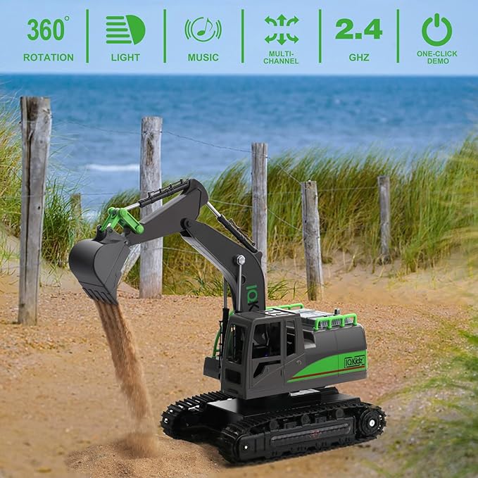 Remote Control Excavator Toys for Boys 4-7 Yrs Old - Best Birthday for Kids 3 5 8 9 10+, Metal Shovel Construction Vehicles with Light Sound, 2.4G Rechargeable RC Tracked Digger