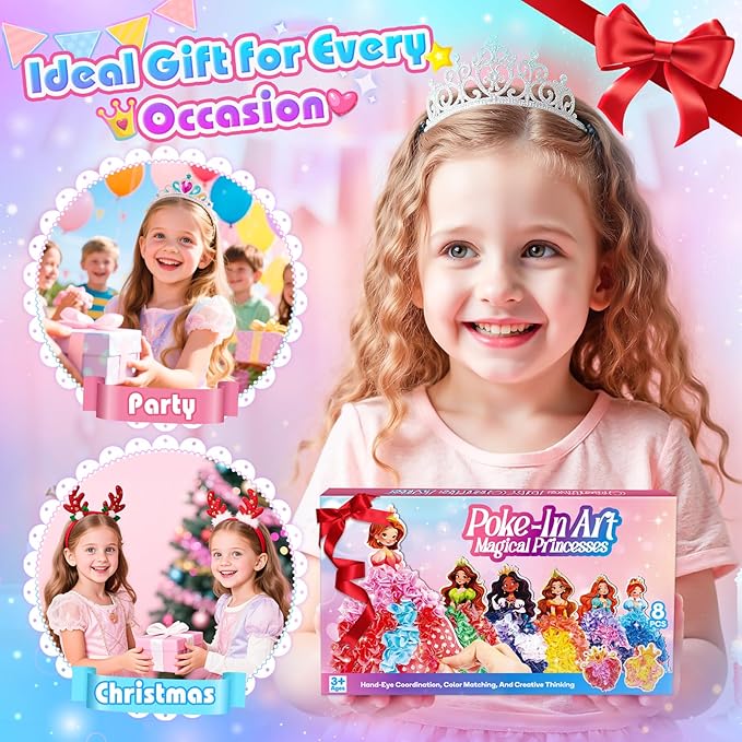 MDINGTD Poke Art Princess Craft Kits - DIY Magical Princesses, Mess-Free Creative Activity Arts and Crafts for Kids Ages 3-12, Birthday Christmas Gifts & Party Favors for Girls & Boys