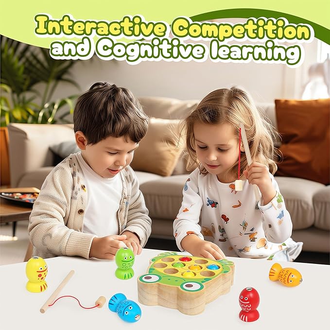 Wooden Fishing Games for Kids 3-5,Montessori Magnetic Toys Early Fine Motor Skills Learning Color Sorting & Hand-Eye Coordination Magnet Game Easter Basket Stuffers for Toddlers Boys Grils