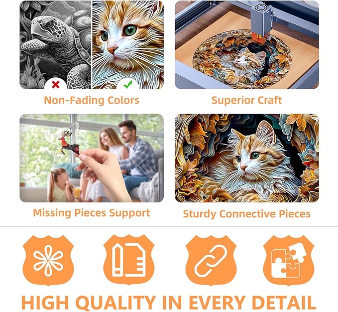 Wooden Puzzles for Adults, 3D Visual Effects Inside The Cave with A Persian Cat Wooden Jigsaw Puzzles for Adults, Unique Shape, Wood Puzzles Adult, Wall Art Home Decor (S-8.4 * 8.4in -100 Pcs)