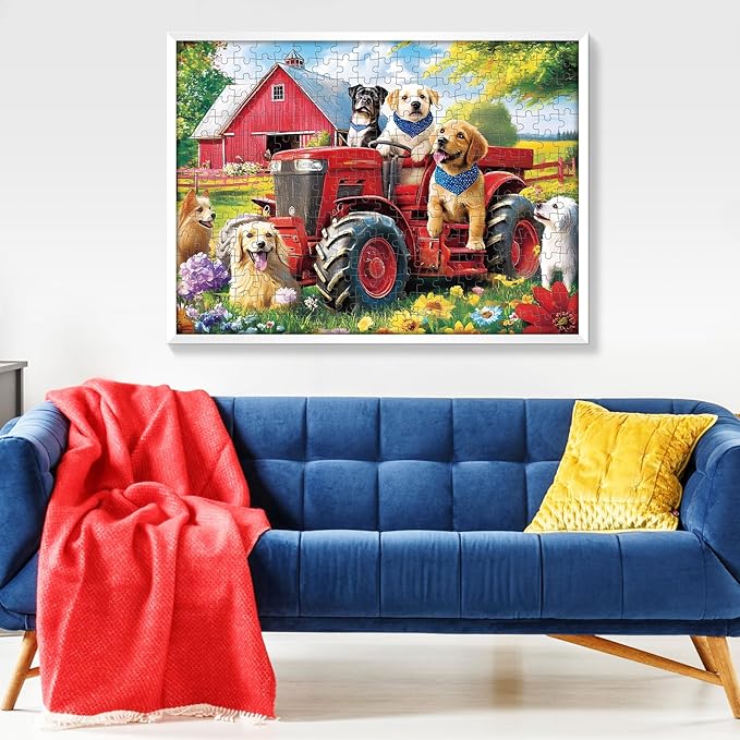 2-Pack 300 Pieces Puzzles for Kids, Farm Dog Puzzles 300 Pieces Spring Flowers Birds Jigsaw Puzzle for Adults, Large Piece Puzzle, Puzzle Toys for Boys and Girls, Family Activity Game Nights Gifts