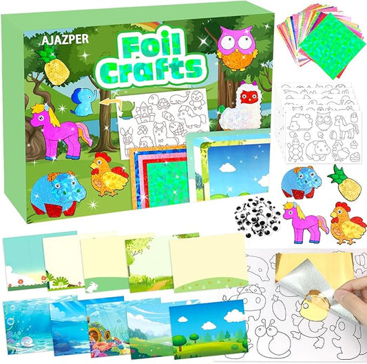 AJAZPER Foil Crafts for Kids, Arts Kit for Kids, Art & Craft Supplies Kits, DIY Creative Activity Travel Toy Gift, Ideal Birthday Christmas Party Favor Gifts for Girls Boys Ages 4+ (Green)