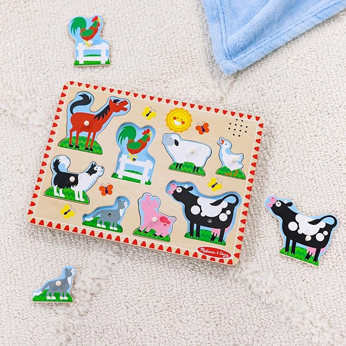 Melissa & Doug Farm Animals Sound Puzzle - Wooden Peg Puzzle with Sound Effects (8 pcs)