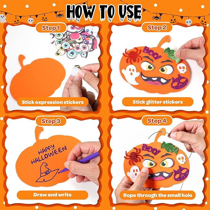 Letapapa 36 Sets Halloween Crafts for Kids 4-8, Art and Crafts Halloween Party Favors, Foam Craft Kits with Pumpkin Cat Ghost for Kids DIY，Art Projects for Classroom Activities Halloween Decorations