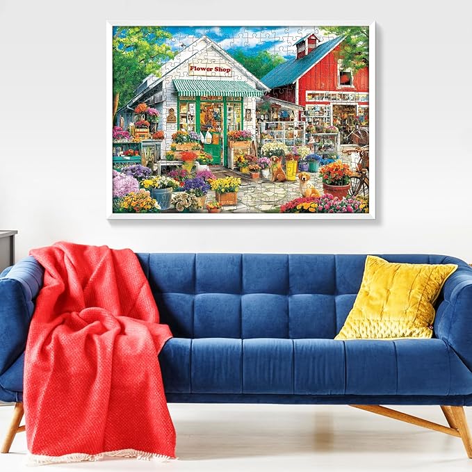 300 Piece Puzzles for Adults, Charming Flower Shop Jigsaw Puzzles with Dog, Vibrant and Relaxing 300 Piece Puzzle, Perfect for Family Time, Great Gift for Adults, Kids, Seniors, 20.5 x 15 in