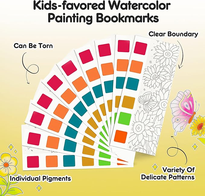 Watercolor Painting Coloring Books Pocket Watercolor Paint Bookmarks, Mess Free Paint with Water Set, Class Travel Activities Art Supplies Party Favors Exchange Birthday Gifts for Kids