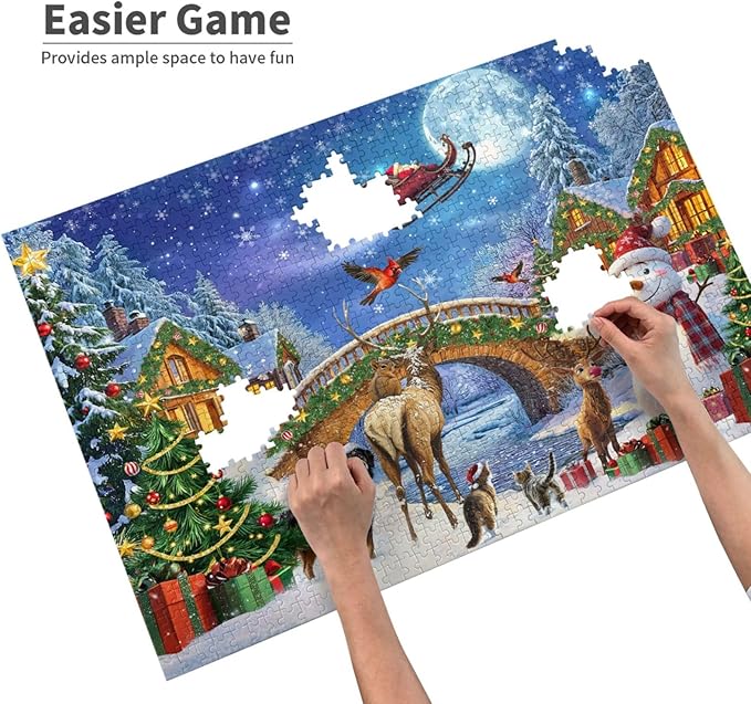 Christmas Puzzle Eve 1000 Pieces Jigsaw Puzzles for Adults,Winter Santa Claus Decoration Christmas Jigsaw Puzzles 1000 Piece Christmas Puzzle for Adults Winter Puzzle for Family Party Holiday