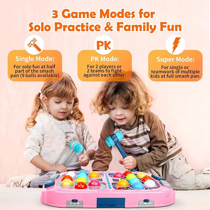 Whack a Mole Game, Toys for Ages 3-4 5-7 8-12 Girls Boys, Whack Game for Toddlers, Gifts for 3 4 5 6+ Year Old Girls Boys, Early Learning Educational Toys with 2 Hammers Sound & Light