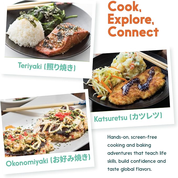 eat2explore Cooking Kits for Kids - Interactive & Educational Set with 3 Recipe Cards, Key Ingredients & Cooking Tools - Ideal Idea for Kids who Love to Create Meals (Japan Edition)