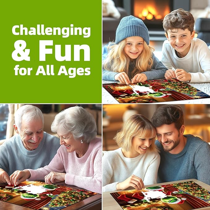 Christmas 500 Piece Jigsaw Puzzles for Adults Holiday Scene Puzzle with Letters on Back Festive Tree Stockings Fireplace Scene Fun Family Puzzles Gift for Adults Seniors（20" x 20"）