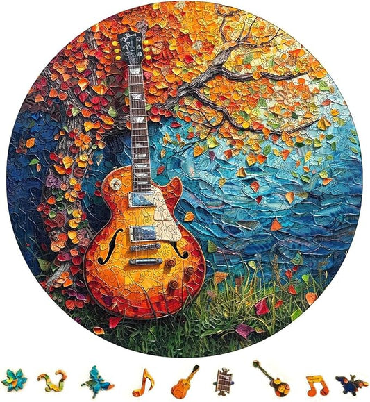 Wooden Puzzles for Adults, Autumn Jigsaw Puzzle, Guitar Wooden Jigsaw Puzzles, Thanksgiving Garden Puzzle, Beautiful Wooden Puzzle with Box Birthday Gifts for Adults and Kids(11.2 * 11.2in-200pcs)