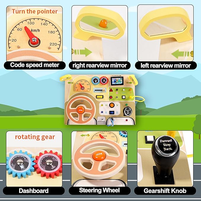 Montessori Busy Board for 1 2 3 4 Year Toddlers LED Light Up Switch Board Kids Sensory Button Toy