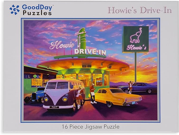 Large Piece Jigsaw Puzzle – Easy & Colorful, Dementia & Memory Activities for Seniors, Elderly Gifts, 16 Pieces, Howie's Drive-in