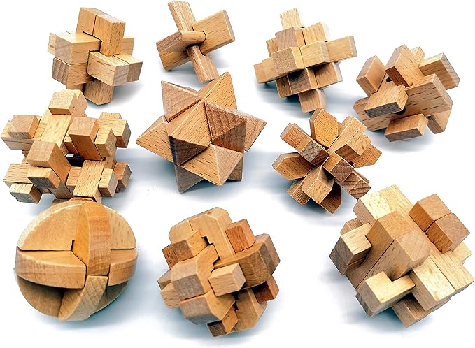 Guaishou 10-in-One 3D Small Wooden Puzzles Kongming Lock IQ Test Toy for Teens and Adults