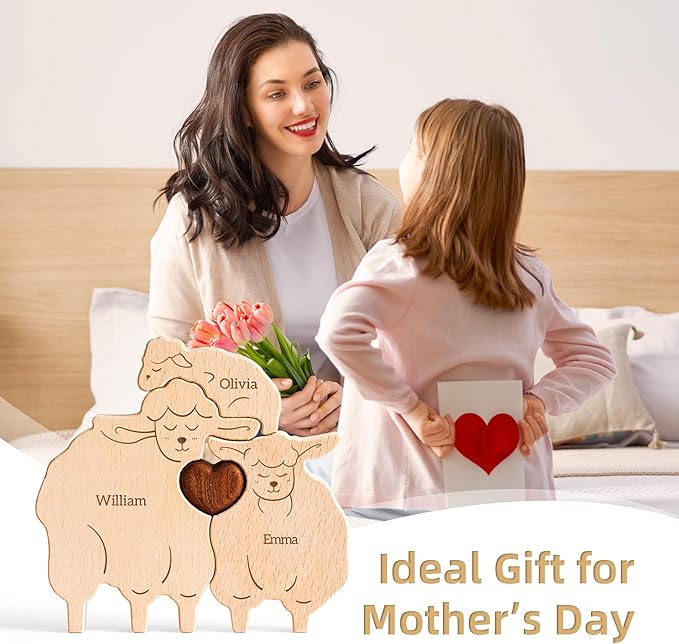 Wooden Goats Family Puzzle, Personalized Puzzles with 2–5 Names, Mothers Day Birthday Personalized Gifts for Mom Dad Kids Teen Boys Girls Grandma, Toddler Men Thanksgiving Gifts